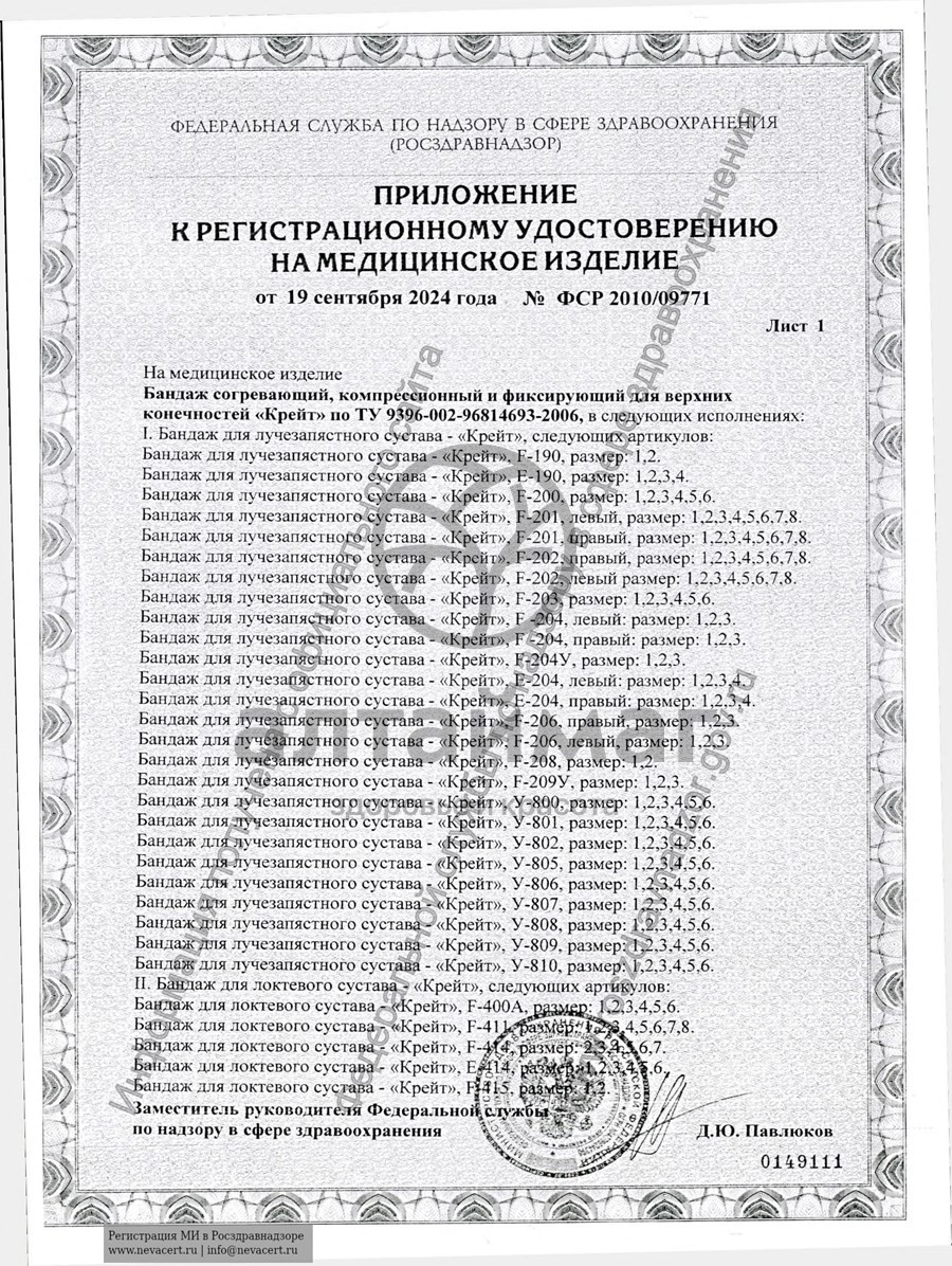 Сертификат на товар Бандаж для пястно-фалангового сустава F-194 Бандаж для пястно-фалангового сустава F-194 сертификат
